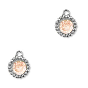 Roestvrij stalen (RVS) Stainless steel bedels zirkonia rond Silver-light orange