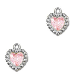 Roestvrij stalen (RVS) Stainless steel bedels zirkonia hart Silver-light pink