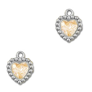 Roestvrij stalen (RVS) Stainless steel bedels zirkonia hart Silver-light orange