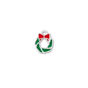 Bedels metaal kerstkrans Zilver-groen-rood