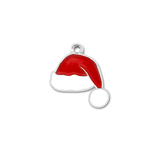 Bedels metaal kerstmuts Zilver-rood-wit