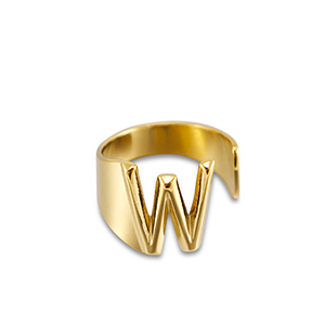 Roestvrij stalen (RVS) Stainless steel ringen letter W Gold