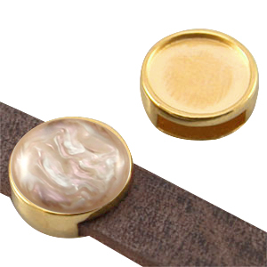 DQ metaal schuiver setting voor 12mm cabochon (voor leer plat 10mm) Goud (nikkelvrij)