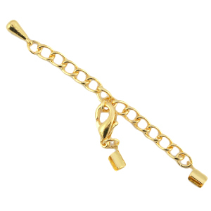 DQ metaal verlengketting set met karabijnslot en 2mm klem Goud (nikkelvrij)