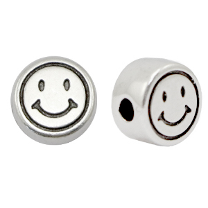 Kralen DQ metaal smiley 7mm Antiek zilver (nikkelvrij)