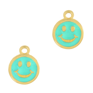 Bedels DQ metaal smiley Goud-turquoise (nikkelvrij)