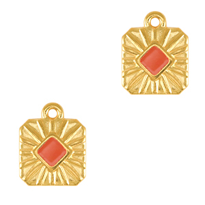 Bedels DQ metaal vierkant Goud-coral red (nikkelvrij)