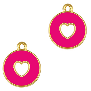Bedels DQ metaal hart Goud-neon fuchsia pink (nikkelvrij)