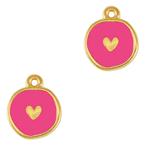 Bedels DQ metaal hart Goud-neon fuchsia pink (nikkelvrij)