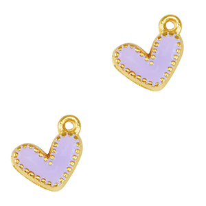 Bedels DQ metaal hart Goud-lavender purple (nikkelvrij)