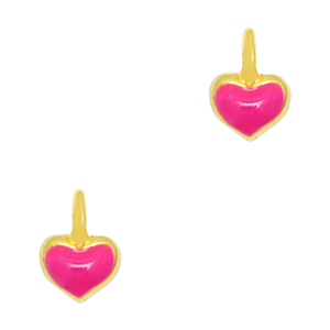 Bedels DQ metaal hart Goud-neon fuchsia pink (nikkelvrij)