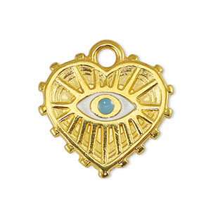 Bedels DQ metaal hart boze oog White-Light Blue-Goud (nikkelvrij)