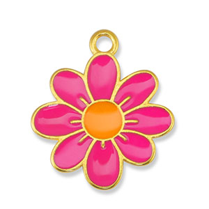 Bedels DQ metaal bloem Fuchsia-Orange-Goud (nikkelvrij)