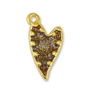 Bedels DQ metaal hart Glitter Topaz-Goud (nikkelvrij)