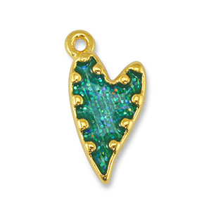 Bedels DQ metaal hart Glitter Turquoise-Goud (nikkelvrij)