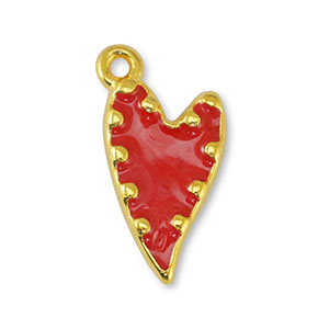 Bedels DQ metaal hart Pearl Red-Goud (nikkelvrij)