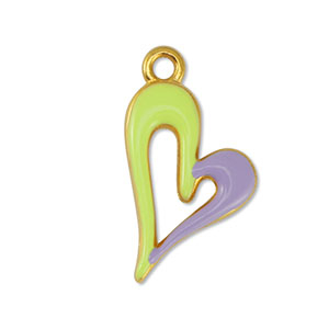 Bedels DQ metaal hart Lime Yellow-Lilac-Goud (nikkelvrij)