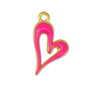Bedels DQ metaal hart Fuchsia-Goud (nikkelvrij)
