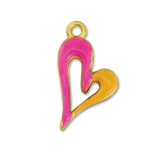 Bedels DQ metaal hart Goud-fuchsia-orange (nikkelvrij)
