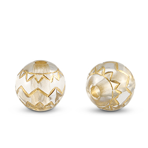 Acryl kralen rond met zigzag patroon Transparent-gold