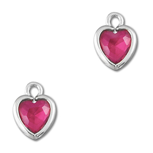Hangers van Crystal glas hart Dark pink-silver