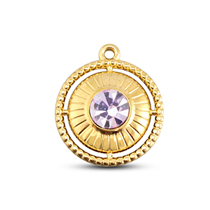 BY31&reg; Roestvrij stalen (RVS) Stainless steel bedels rond met ring Gold-light lilac