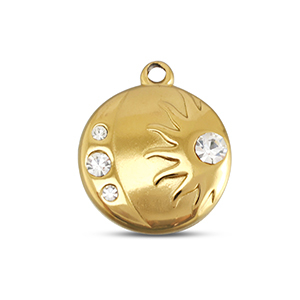 BY31&reg; Roestvrij stalen (RVS) Stainless steel bedels rond met maan & zon Gold