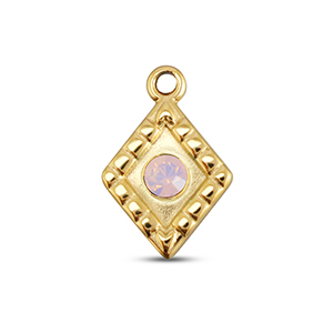 BY31&reg; Roestvrij stalen (RVS) Stainless steel bedels ruit Gold-soft pink opal