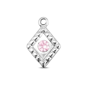 BY31&reg; Roestvrij stalen (RVS) Stainless steel bedels ruit Silver-soft pink opal