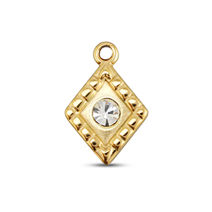BY31&reg; Roestvrij stalen (RVS) Stainless steel bedels ruit Gold-crystal