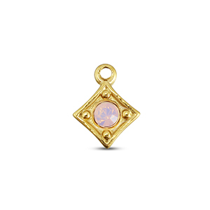 BY31&reg; Roestvrij stalen (RVS) Stainless steel bedels ruit Gold-soft pink opal