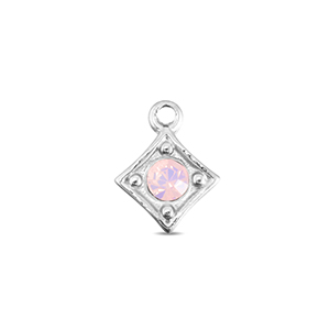 BY31&reg; Roestvrij stalen (RVS) Stainless steel bedels ruit Silver-soft pink opal