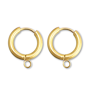 Roestvrij stalen (RVS) Stainless steel oorbellen creolen met oogje 15mm Gold