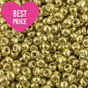 Glaskralen Rocailles 12/0 (2mm) Metallic shine yellow gold