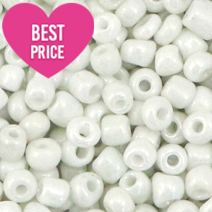Glaskralen Rocailles 8/0 (3mm) Bright white pearl