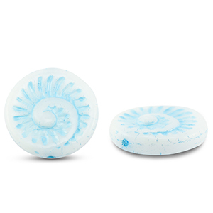 Czech kralen fossil shell 18mm White-light blue