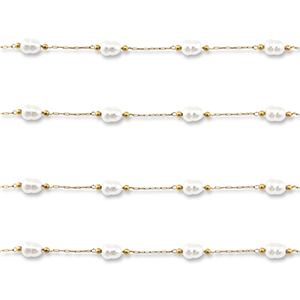 Roestvrij stalen (RVS) Stainless steel onderdelen jasseron met imitatie parels ovaal Gold-white