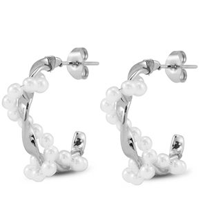 Roestvrij stalen (RVS) Stainless steel oorbellen / oorstekers met imitatie parels Silver