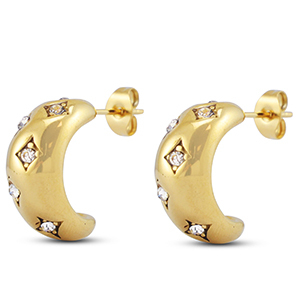 Roestvrij stalen (RVS) Stainless steel oorbellen / oorstekers Gold
