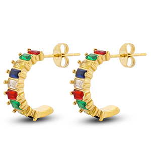 Roestvrij stalen (RVS) Stainless steel oorbellen / oorstekers Gold-multicolour