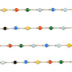 Roestvrij stalen (RVS) Stainless steel onderdelen jasseron agaat rond Gold-multicolour