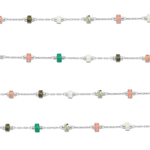 Roestvrij stalen (RVS) Stainless steel onderdelen jasseron mix van natuursteen rondellen Silver-multicolour