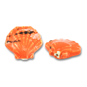Kralen keramiek schelp Orange-black