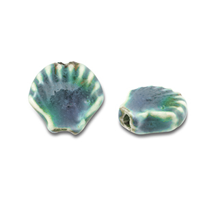 Kralen keramiek schelp Teal blue