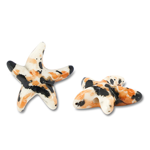 Kralen keramiek zeester Off white-black-brown