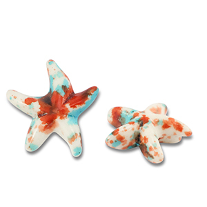 Kralen keramiek zeester Off white-blue-brown