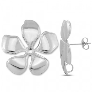Roestvrij stalen (RVS) Stainless steel onderdelen oorbellen / oorstekers bloem met oogje Silver