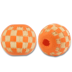 Houten kralen rond 10mm patroon Orange-natural