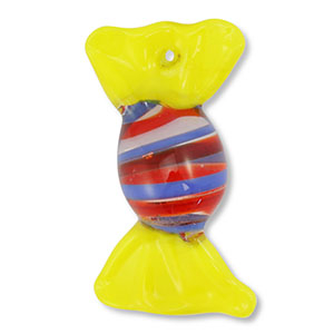 Handgeschilderde glasbedels snoepje Yellow-blue-red-transparent