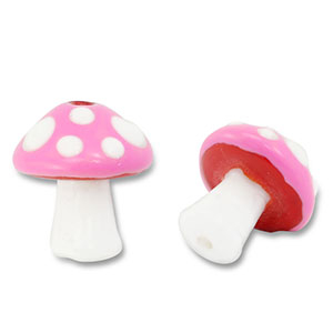 Handgeschilderde glaskralen paddenstoel Pink-white-red